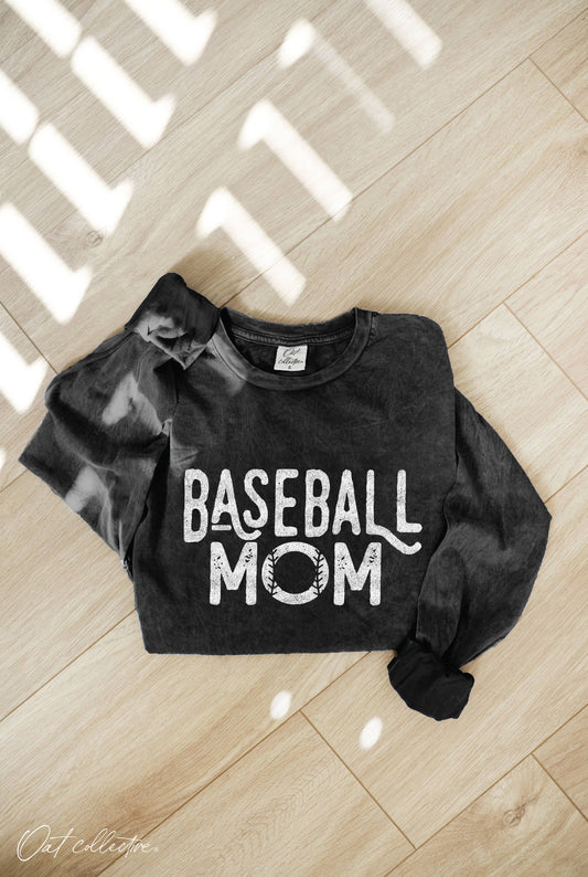 BASEBALL MOM Mineral Washed Long Sleeve Graphic